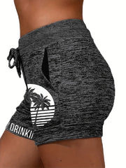 Coconut Tree & Letter Print Drawstring Shorts Casual Shorts