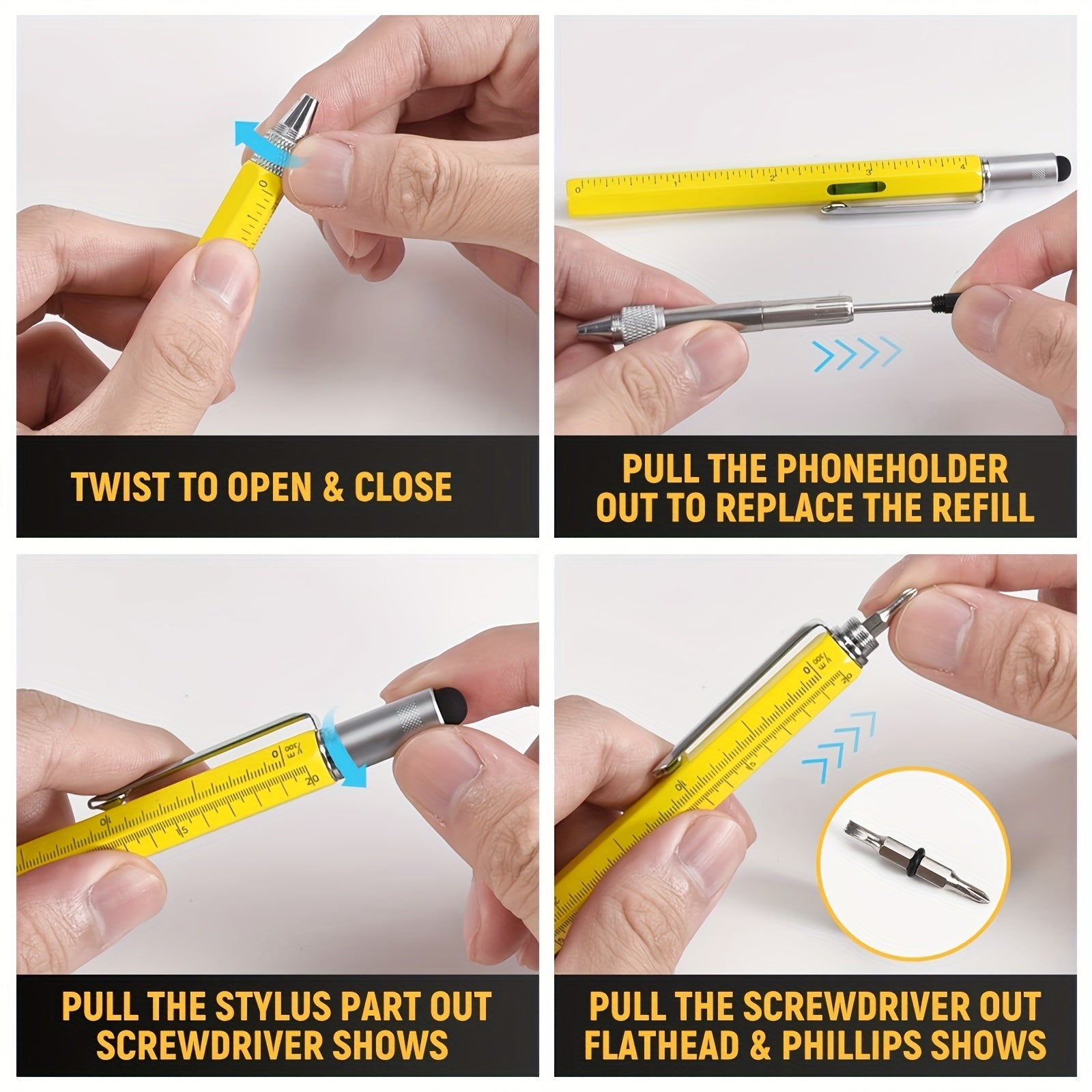 6-In-1 Multitool Pen - Tech Pen with Ballpoint, Ruler, Stylus