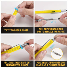 6-In-1 Multitool Pen - Tech Pen with Ballpoint, Ruler, Stylus