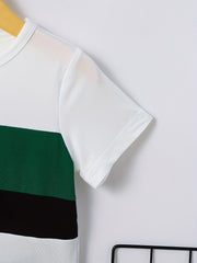 Boys 2pcs T shirt & Shorts Set Stripe Print Crew Neck Top Casual Summer