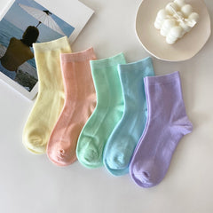 Girls Kids Casual Plain Socks Breathable Comfy Crew Socks