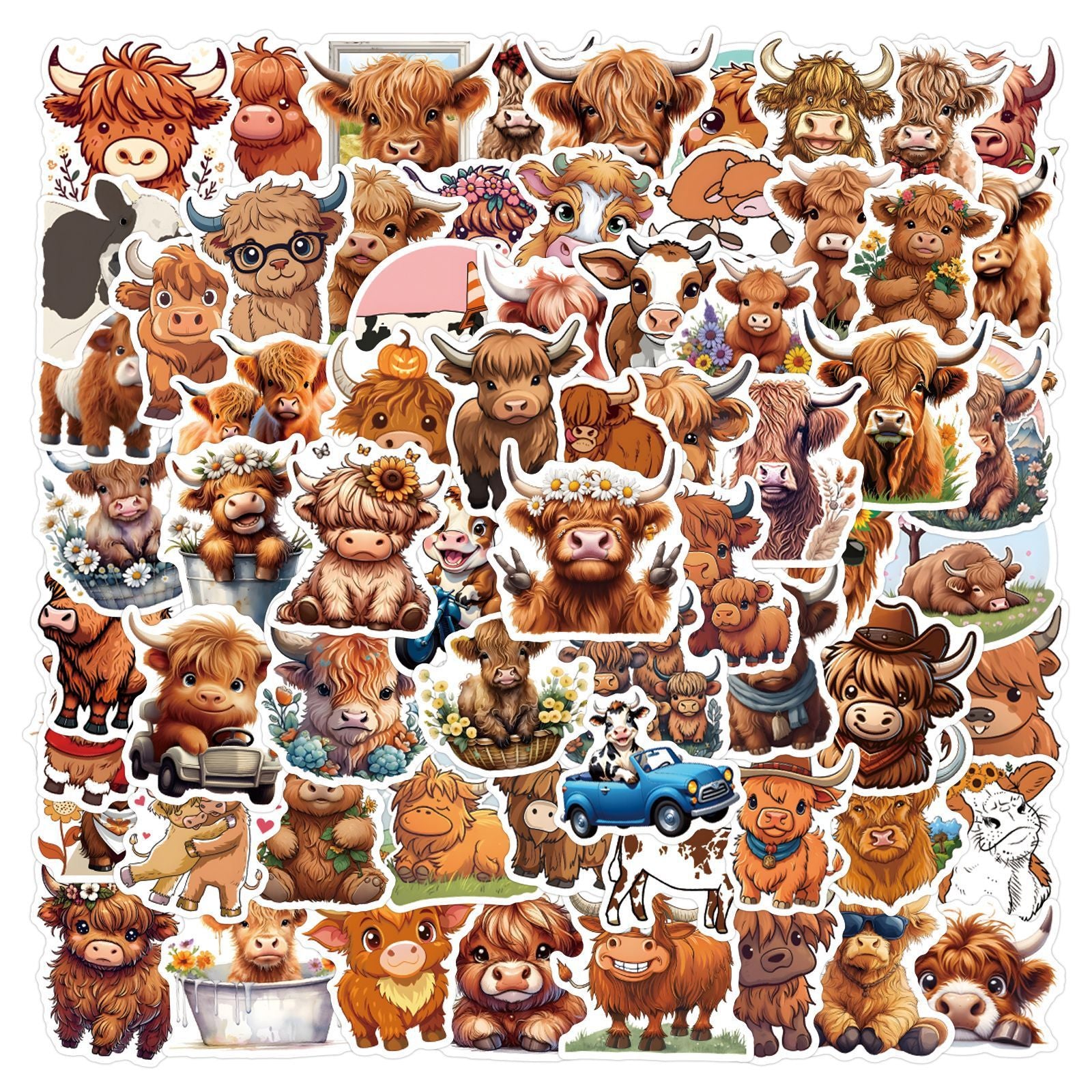 Highland Cow Stickers Vintage Vinyl Decals for Laptops Phones Cars Bikes