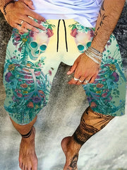 Men's Floral Skeleton Print Shorts