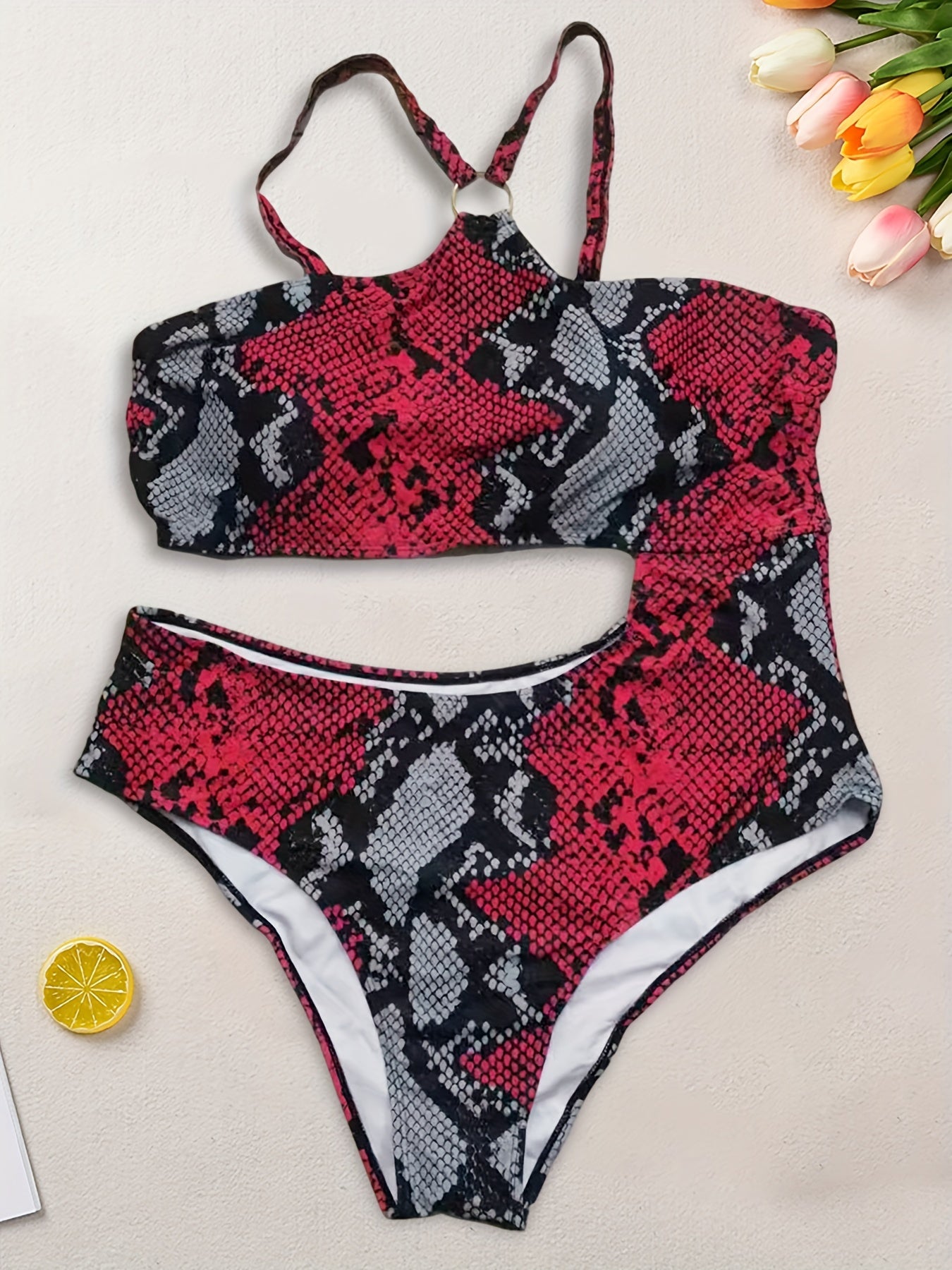 Sexy Snake Print Hollow Out One Piece Swimsuit