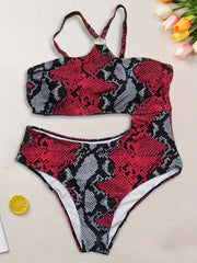 Sexy Snake Print Hollow Out One Piece Swimsuit