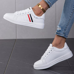 Stripes Pattern Faux Leather Waterproof Skate Shoes Casual Flat Sneakers