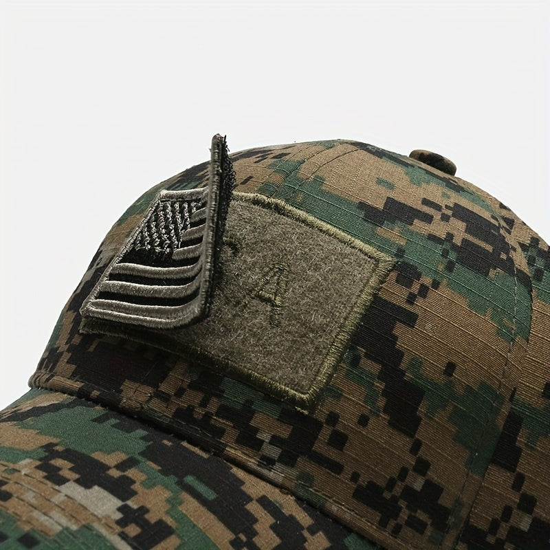 American Flag Patch Camo Baseball Cap Adjustable Sun Hat For Men Women