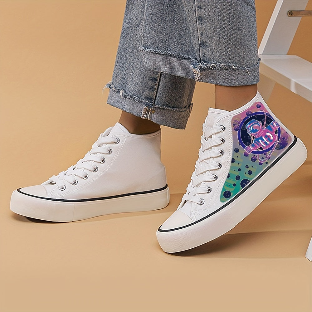Cyber Astronaut Print High Top Canvas Sneakers