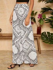 Paisley Scarf Print Wide Leg Pants High Waist