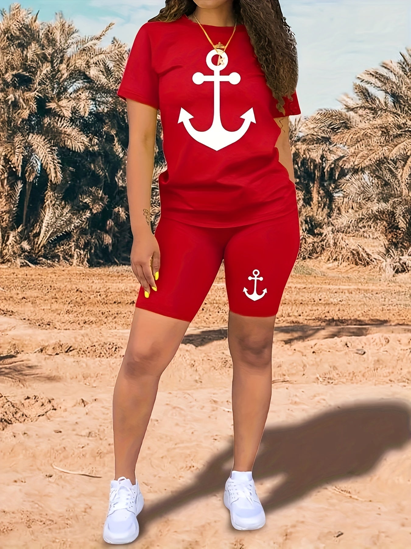 Anchor Print Short Sleeve Lounge Set