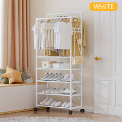 Double Pole Coat Rack Movable 5 Layer Clothes Rack