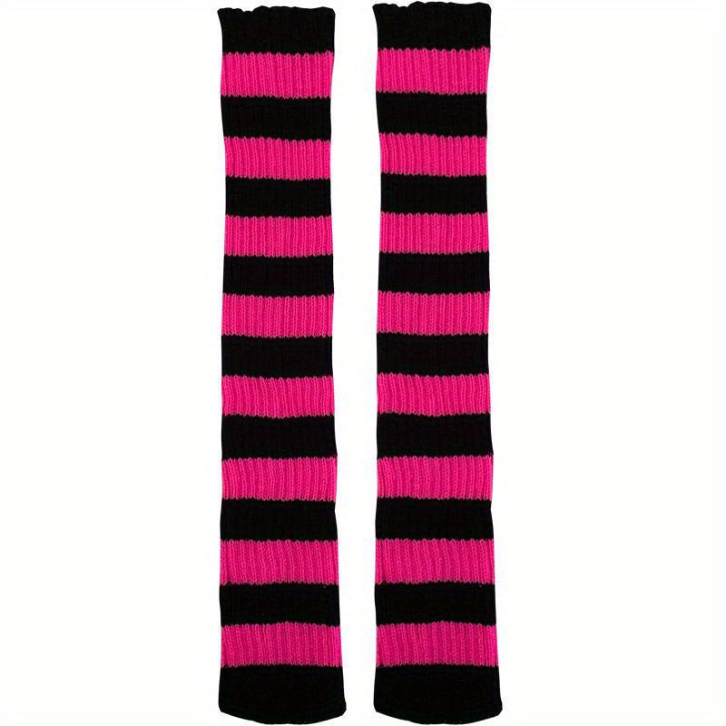 Y2K Colorblock Leg Warmers Rib Knit Knee High Socks