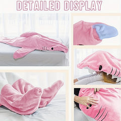 Pink Shark Blanket Soft Cozy Flannel Hoodie Sleeping Bag Wearable Shark Blanket