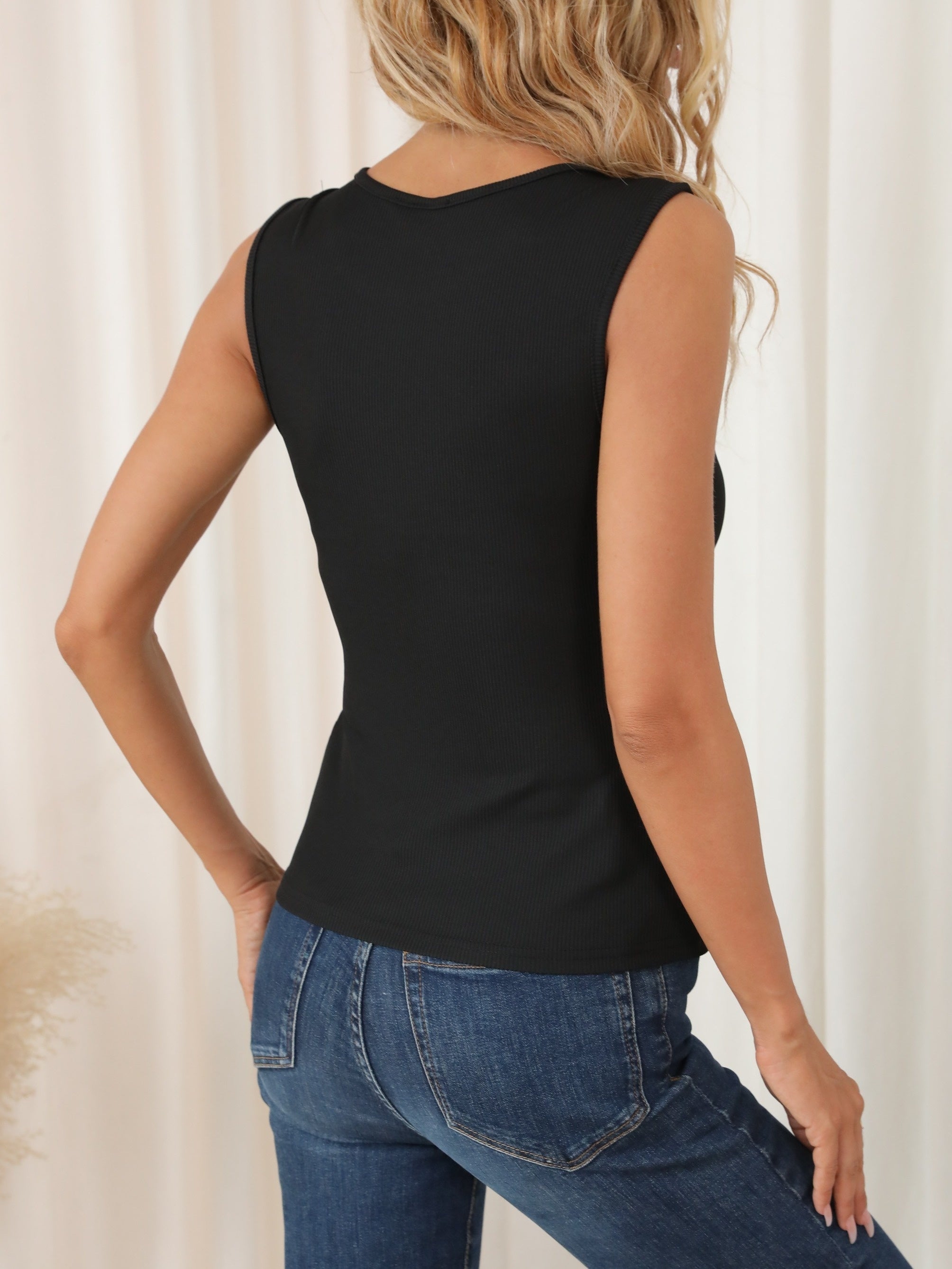 Basic Skinny Lace Tank Top Sleeveless Crew Neck Casual Top