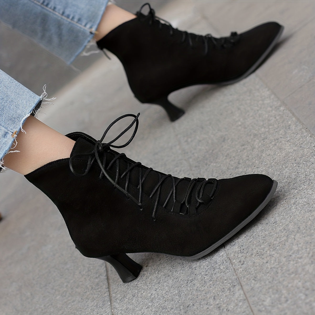 Women's Kitten Heel Boots Comfortable Pointed Toe Ankle Boots