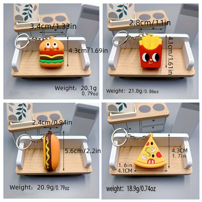 4pcs Soft Plastic French Fries Hamburger Keychain Car Pendant Backpack Pendant