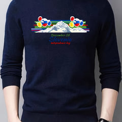 Mountain Print Men's Slim Fit Knitted Sweater Crew Neck Top