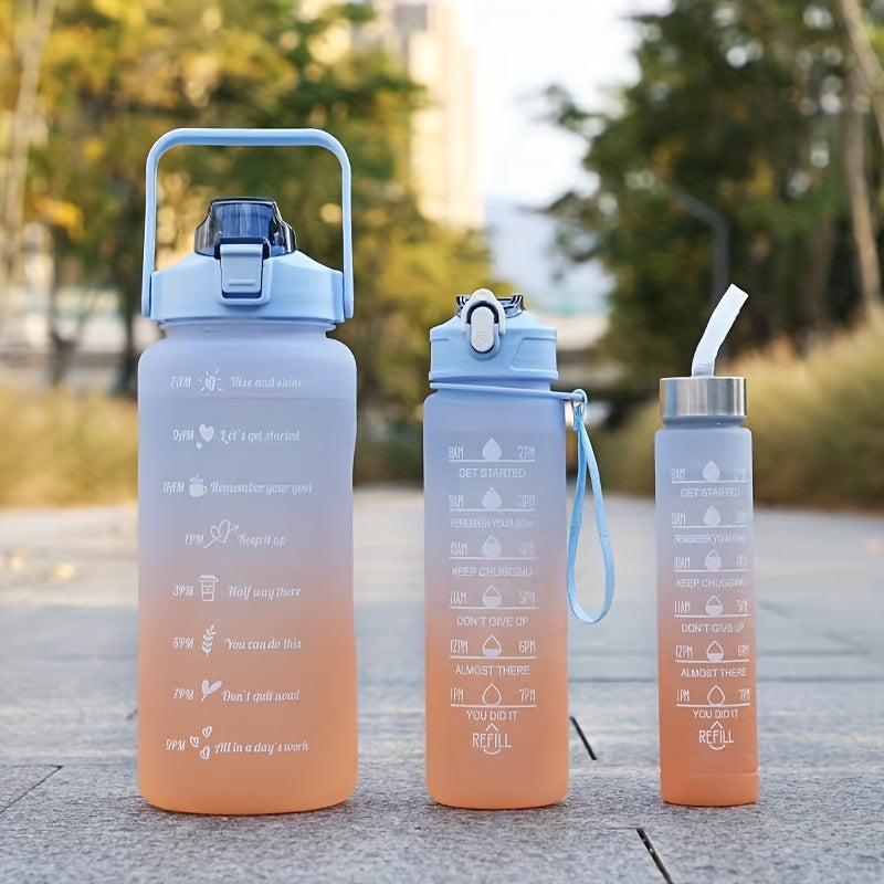 Gradient Water Bottle with Time Marker & Straw, Sports Cup for Gym