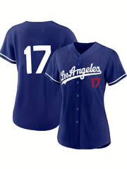 Women's LA #7 Baseball Jersey V Neck Short Sleeve Sports T-Shirt