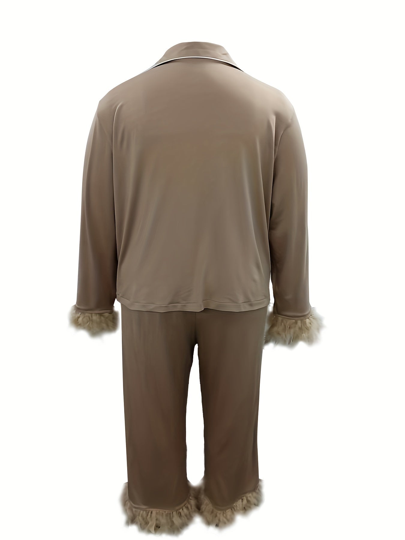 Women's Plus Fuzzy Trim Button Up Pajama Set