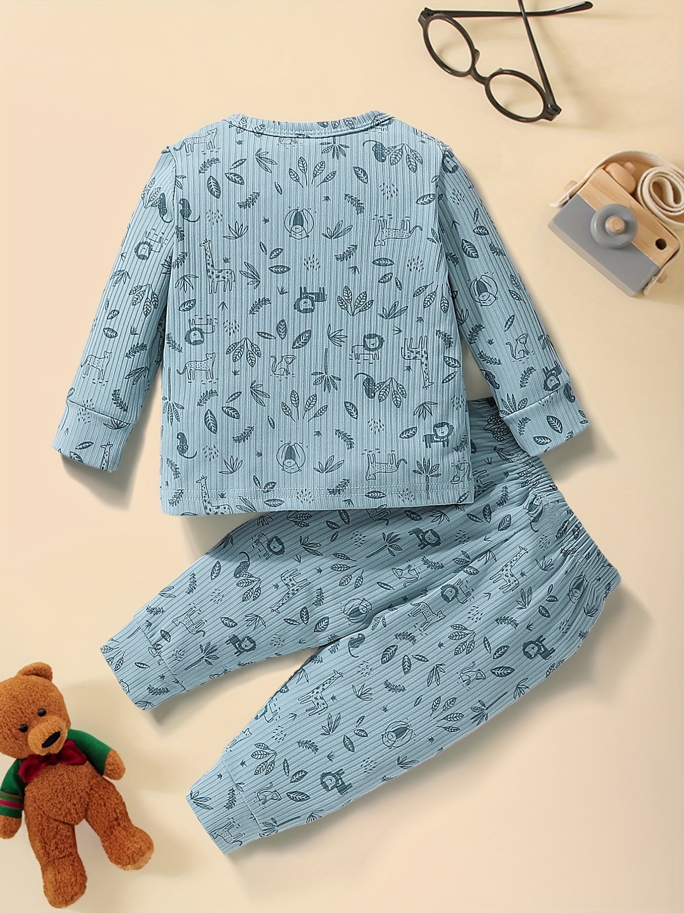 Baby Cartoon Animal Print Long Sleeve Cardigan Top Trousers 2pcs Set