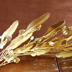 Golden Leaves Wedding Crown Pearl Bridal Crown Golden Headband