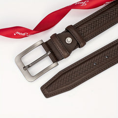 Embossed Antique Braided Pattern Men's Leather Belt