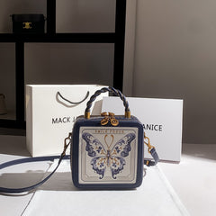 Women's Square Handbag Second Layer Leather Purse Navy