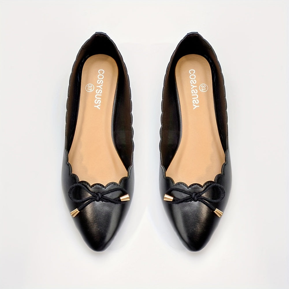 Women's Pointed Toe Ballet Flats Soft Sole Slip On Bowknot Shoes