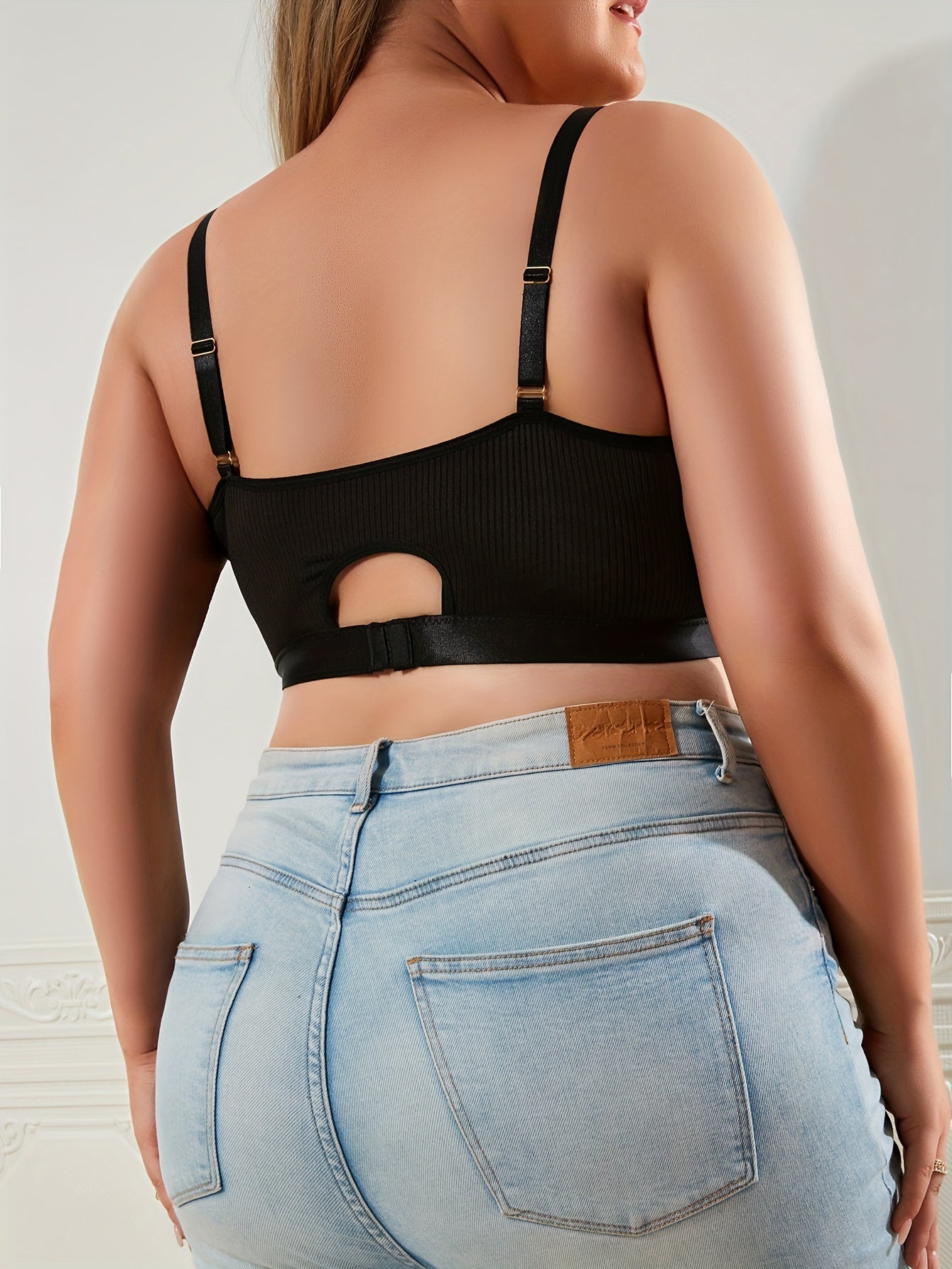 Plus Size Solid Ribbed Cut Out Bralette