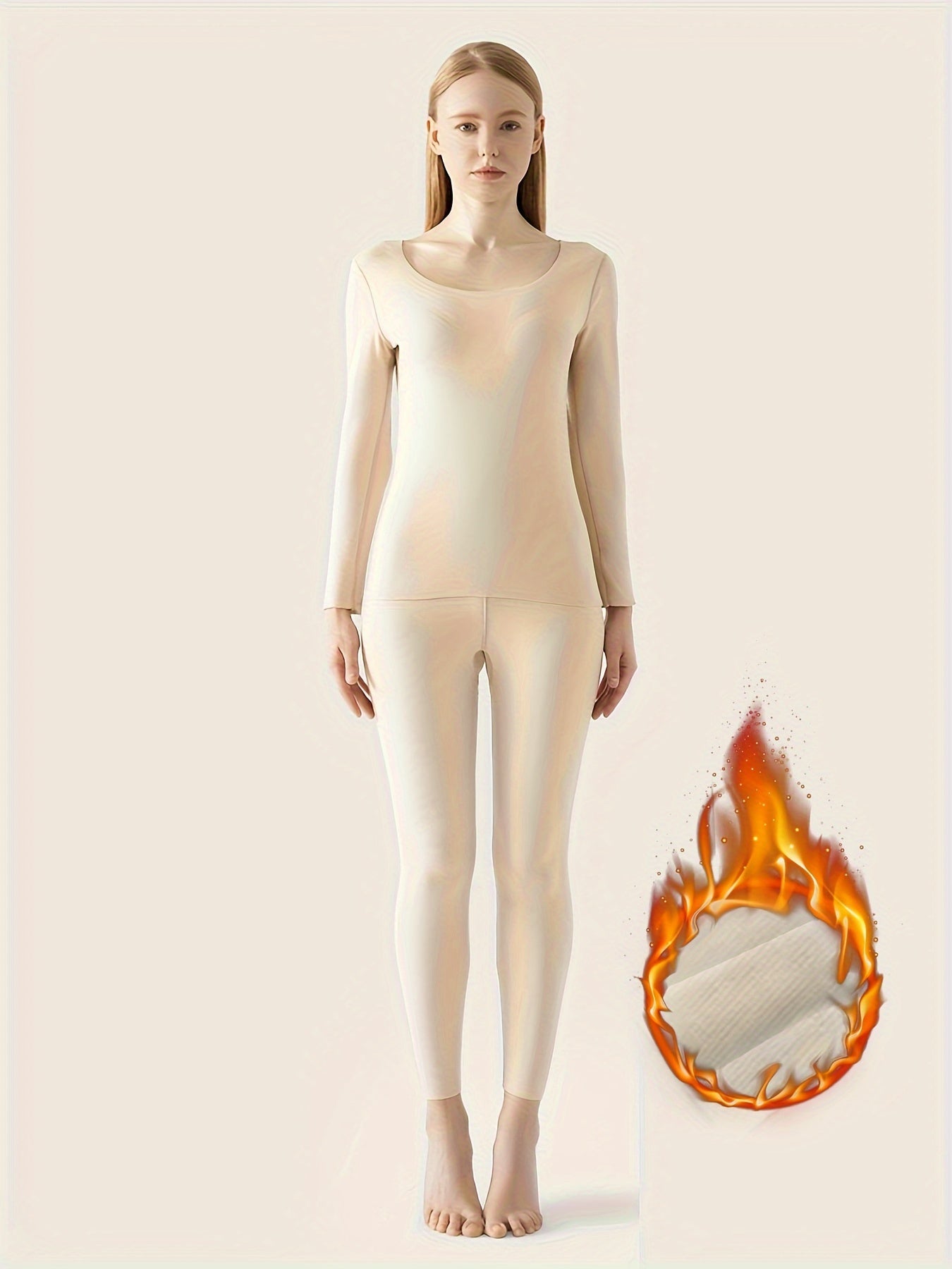 2pcs Thermal Underwear Set Long Sleeves Crew Neck Shirt & Slim Fit Pants