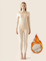 2pcs Thermal Underwear Set Long Sleeves Crew Neck Shirt & Slim Fit Pants
