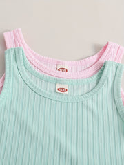 2pcs Toddler Girls Ribbed Rompers Jumpsuit