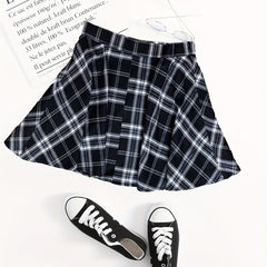 Plaid Print Mini Skirts Casual Ruched Comfy Daily Skirts