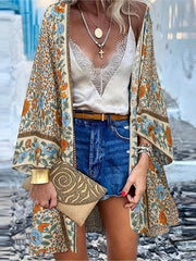 Boho Floral Cardigan Open Front Long Sleeve