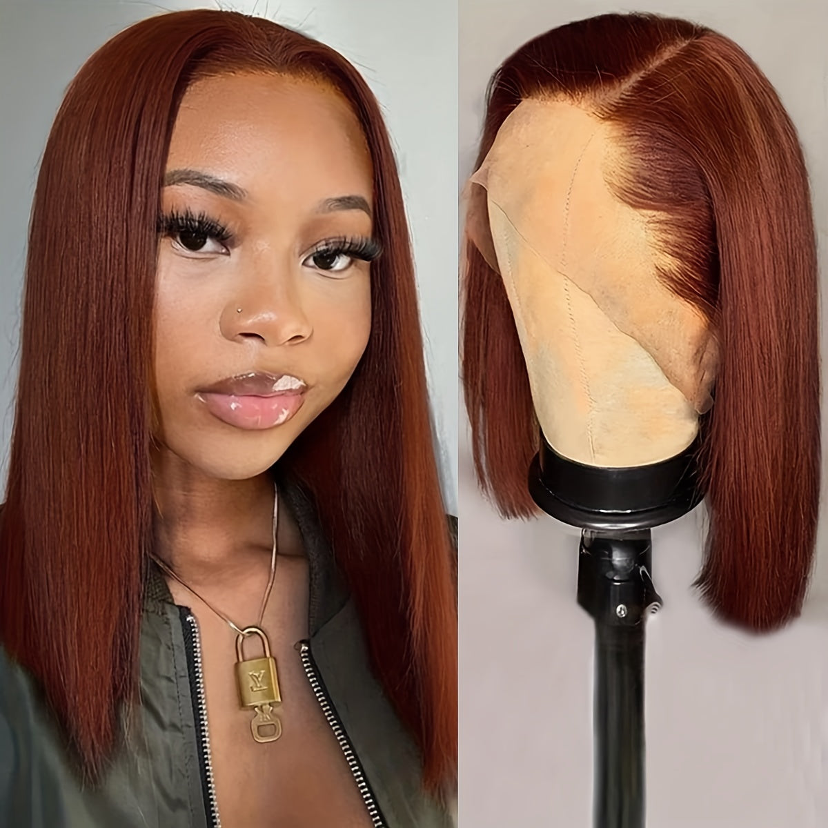 Short Straight Bob Cut Lace Front Human Hair Wig 180 Density Natural Hairline