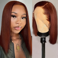 Short Straight Bob Cut Lace Front Human Hair Wig 180 Density Natural Hairline