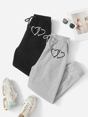 Heart Print Sweatpants Casual Pants Women's Clothing