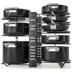 8-Tier Pot Rack for Kitchen Storage, Lid Holders, Pan Rack