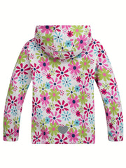 Girls Sunflower Fleece Hooded Jacket Waterproof Warm Sports