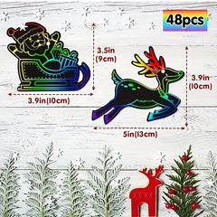 48pcs Rainbow Scratch Christmas Ornaments with Ribbons & Styluses