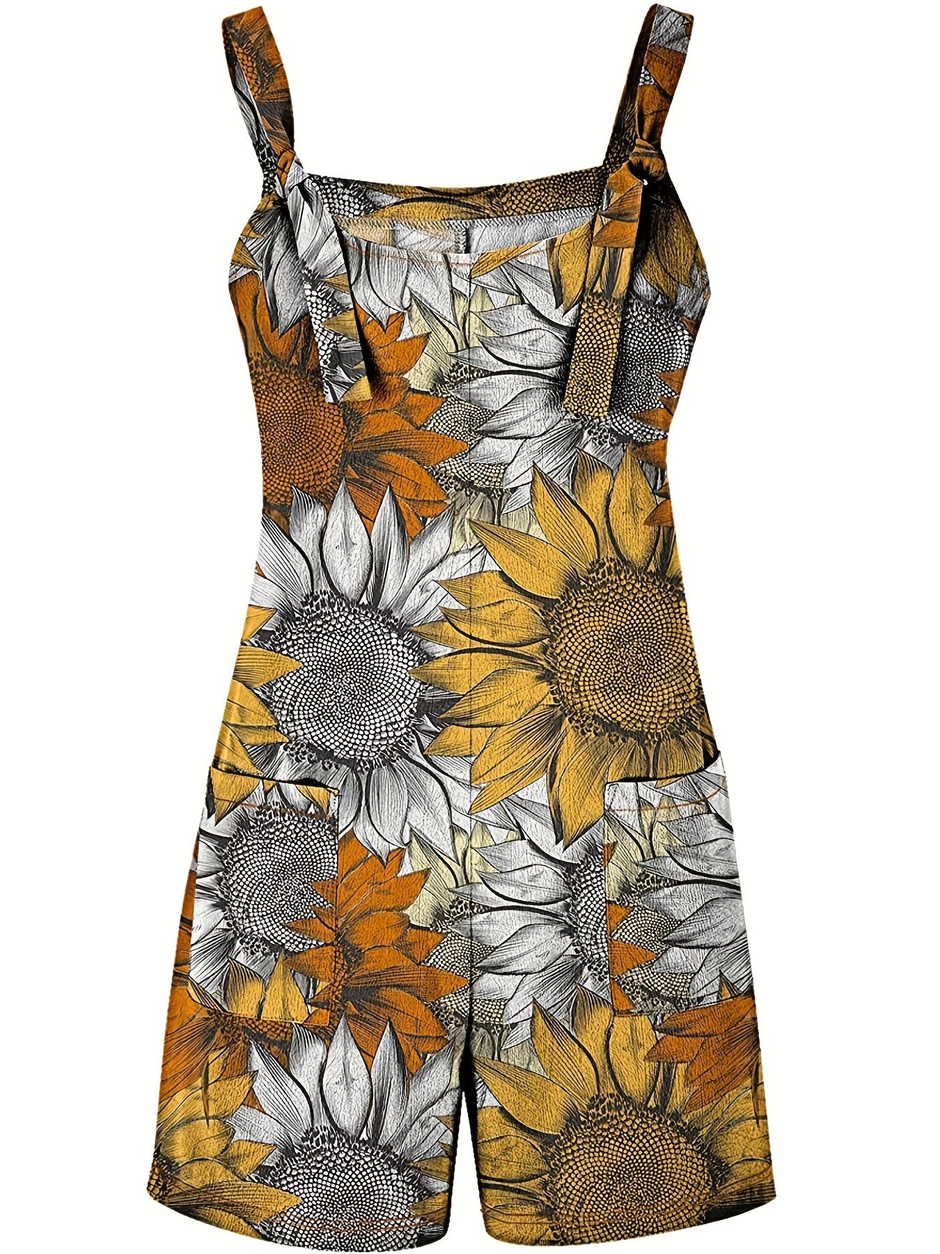 Sunflower Print Tie Front Tank Jumpsuit