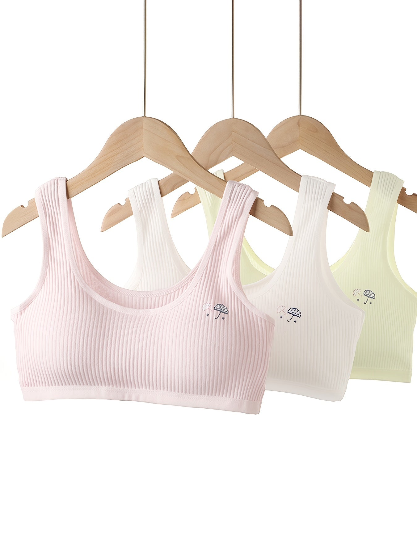 3Pcs Girls' Sports Bra with Umbrella Print
