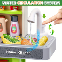 Kids Play Kitchen Set with Sound & Light - Cooking Stove and Sink