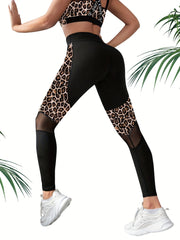 Leopard Print Mesh Stitching Tight Leggings Sports Yoga Pants