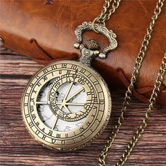 Vintage Bronze Astronomical Round Pointer Quartz Pocket Watch