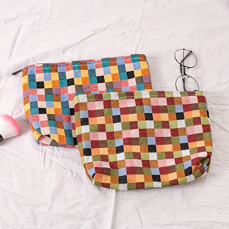 Plaid Makeup Bag Zipper Cosmetic Pouch Large Capacity Organizer