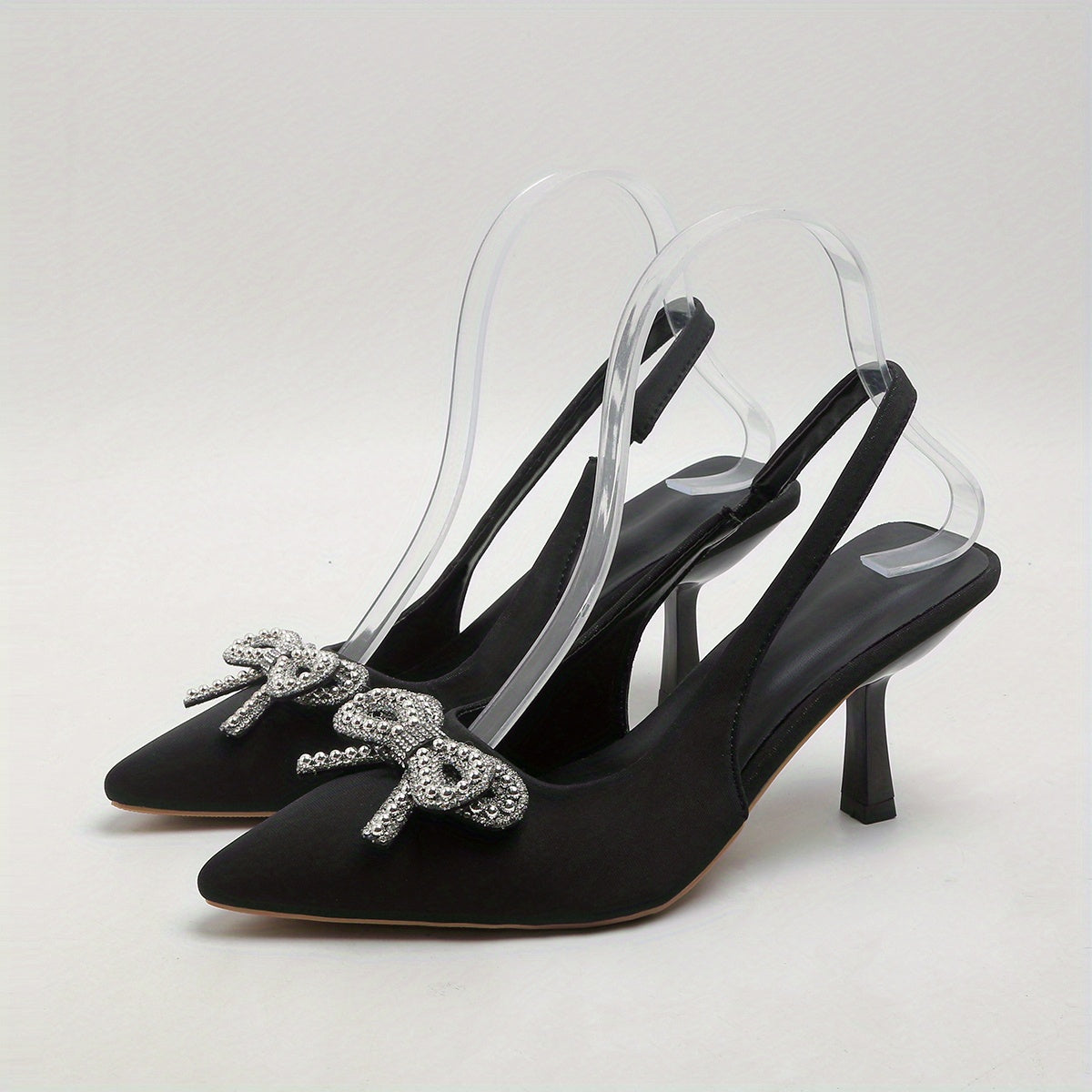 Rhinestone Bow Kitten Heels Slingback Sandals