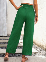 Solid Pocket Straight Leg Pants Tie Waist Casual