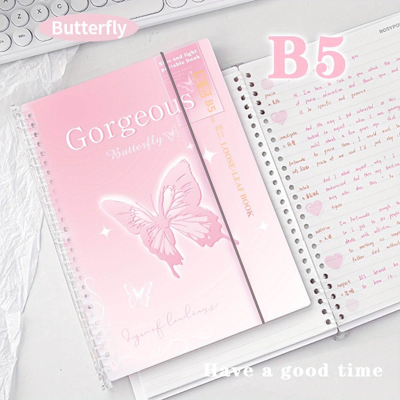 A5 B5 74 Sheets Butterfly Cover Waterproof Notebook
